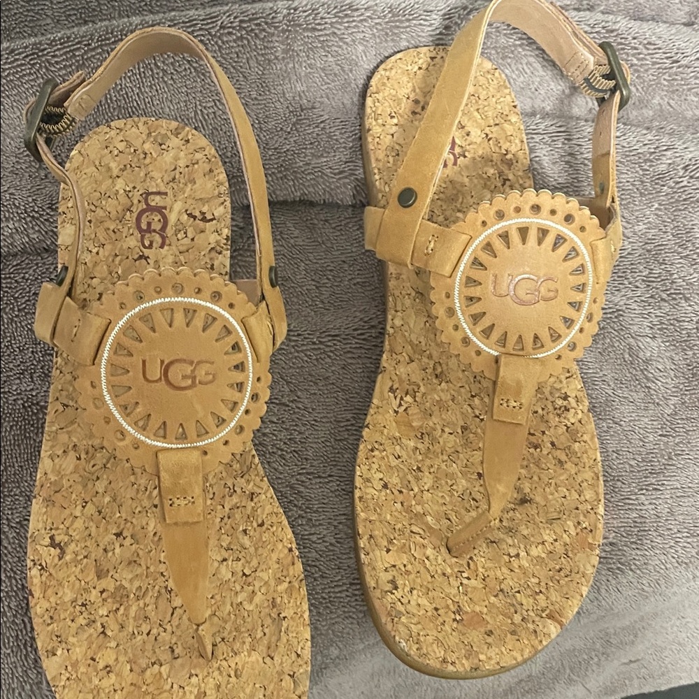 UGG Tan Sandals with Soft Suede and Flexible Design